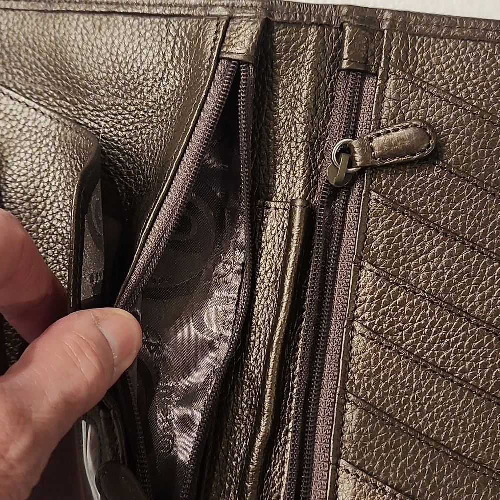 Brighton Embossed Medallion Leather Wallet in Dark Brown